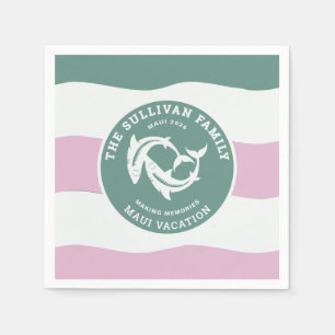 Retro Sage Green Shark Family Vacation Badge Napkin