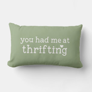 Retro Sage Green Typography & Heart Lumbar Cushion