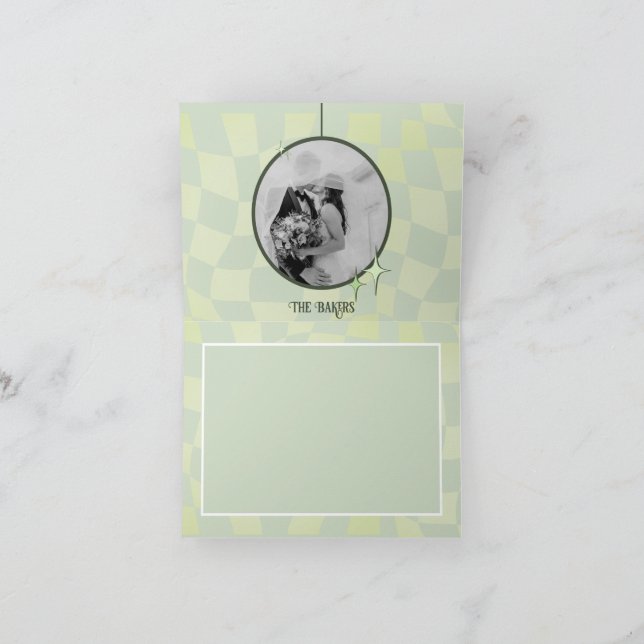 Retro Sage Green Wedding Thank You Card Disco (Inside)