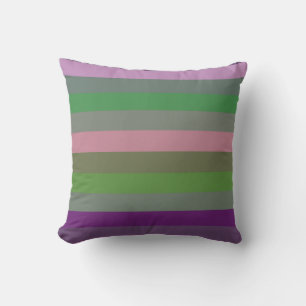 Retro Sage & Lilac Muted Rainbow Stripe Pattern Cushion