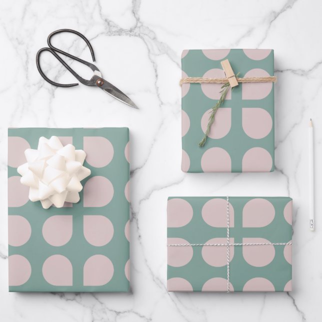 Retro Sage Pastel Mid Century Petals Pattern Wrapping Paper Sheet (Front)