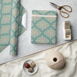 Retro Sage & Sand Ornate Mandala Ogee Damask Wrapping Paper