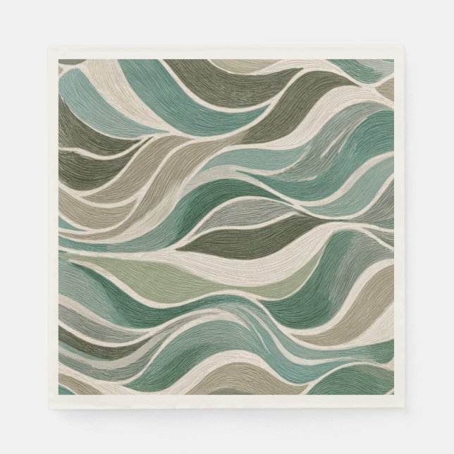 Retro Sage Wavy‑Line Napkins (Front)