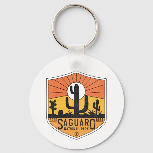 Retro Saguaro National Park Arizona Tucson Cactus Key Ring (Front)