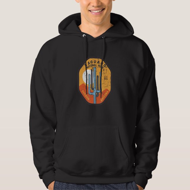 Retro Saguaro National Park Tucson AZ Large Cactus Hoodie (Front)