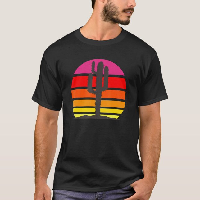 Retro Saguaro Sunset  Cactus Opuntia Cactaceae  2 T-Shirt (Front)
