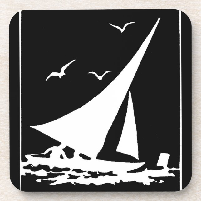 Retro Sailboat Silhouette Coaster (Front)