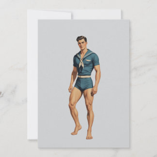 Retro Sailor in Navy Blue Swimsuit Card