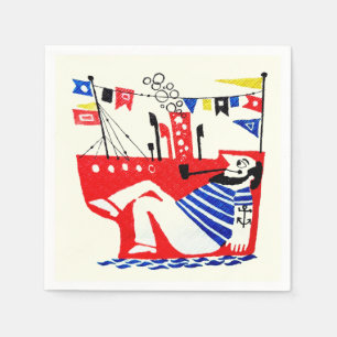 Retro Sailor Relaxing on Boat Napkin