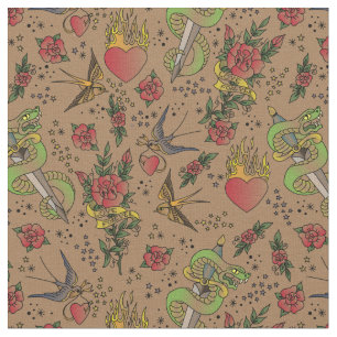 Retro Sailor Tattoo Print Vintage Fabric