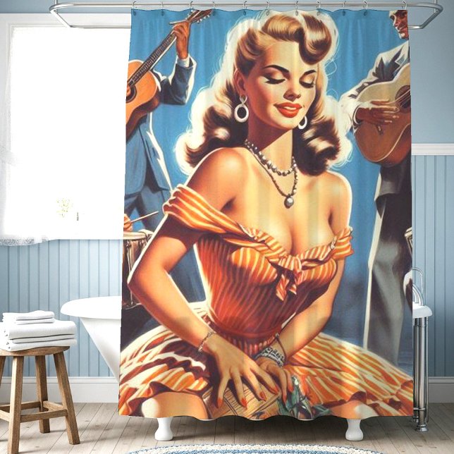 Retro Salsa Pin-up Shower Curtain (Creator Uploaded)