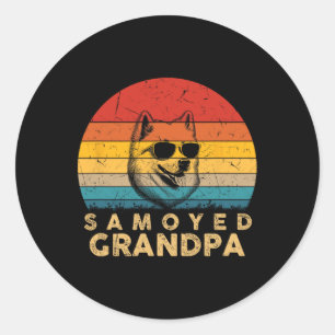 Retro Samoyed Grandpa Dog Lover Paw Dad Fathers Da Classic Round Sticker