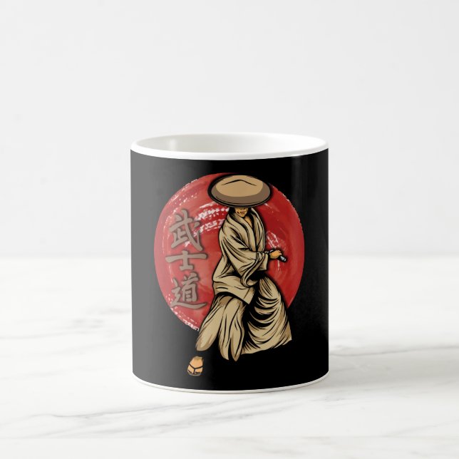 Retro Samurai Warrior with Katana - Japanese Coffee Mug (Center)