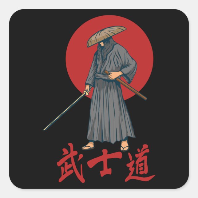 Retro Samurai with Katana - Japanese Square Sticker (Front)