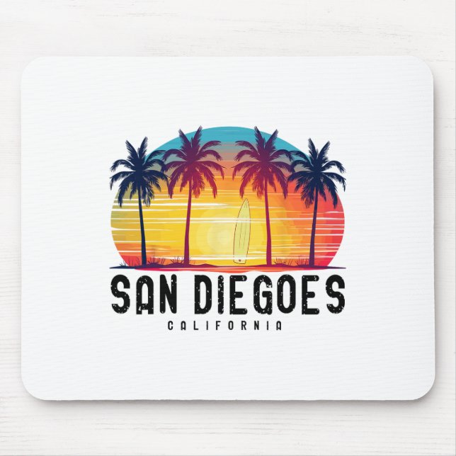 Retro San Diego Beaches California Surfing Surfboa Mouse Pad (Front)