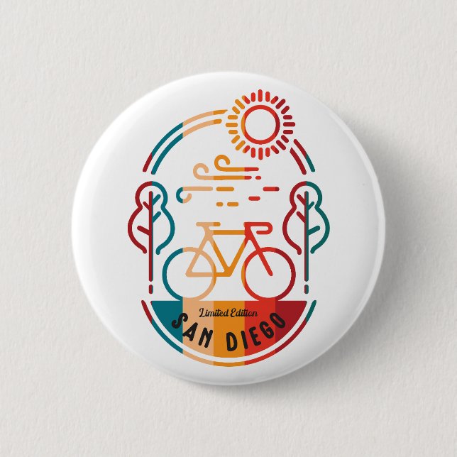 Retro San Diego Bike Trail. 6 Cm Round Badge (Front)