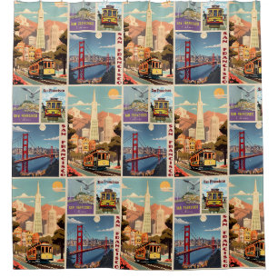 Retro San Francisco Batchwork Shower Curtain