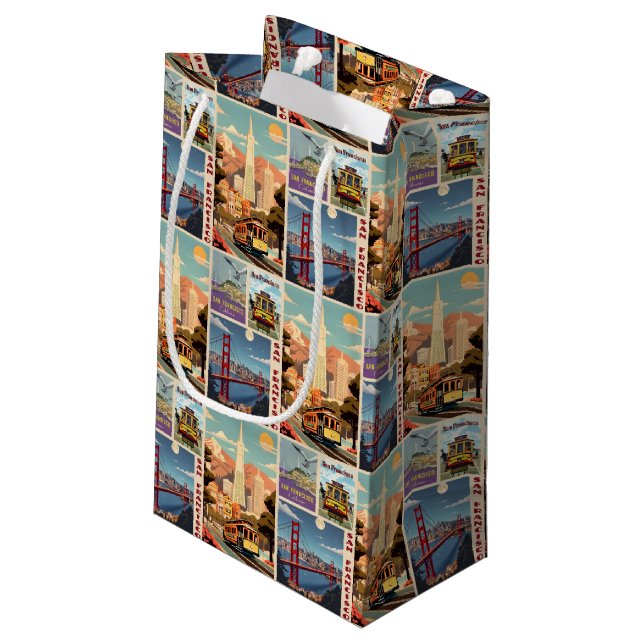 Retro San Francisco Batchwork Small Gift Bag (Back Angled)