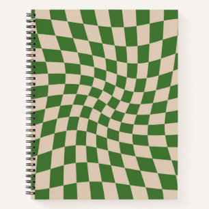 Retro Sand Green Warped Checks Chequered      Notebook