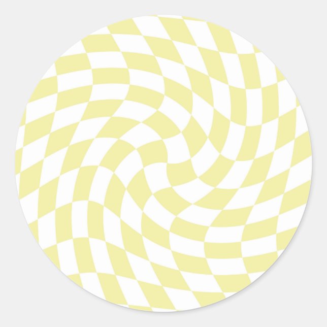 Retro Sand Yellow  Warped Checks Chequered    Classic Round Sticker (Front)