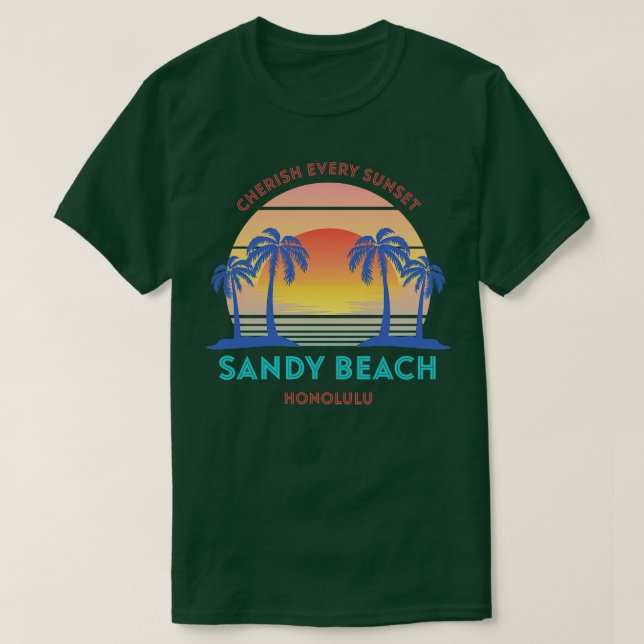Retro Sandy Beach Cherish Every Sunset T-Shirt (Design Front)