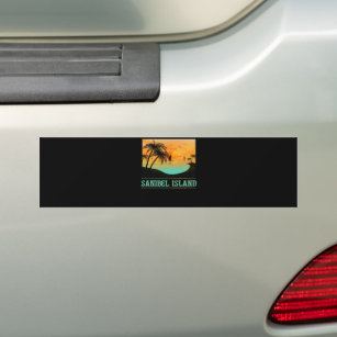 Retro Sanibel Island Florida Tropical Sunset Beach Bumper Sticker
