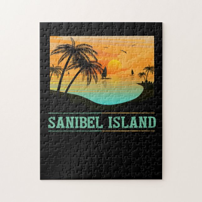Retro Sanibel Island Florida Tropical Sunset Beach Jigsaw Puzzle (Vertical)