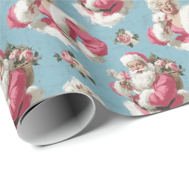 Retro Santa and Glam Holiday Cheer Wrapping Paper (Roll Corner)