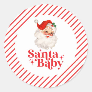 Retro Santa Baby christmas baby shower Classic Round Sticker