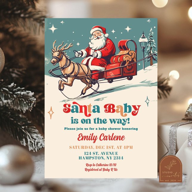 Retro Santa Baby Christmas Baby Shower Invitation (Creator Uploaded)