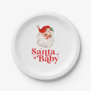 Retro Santa Baby christmas baby shower Paper Plate