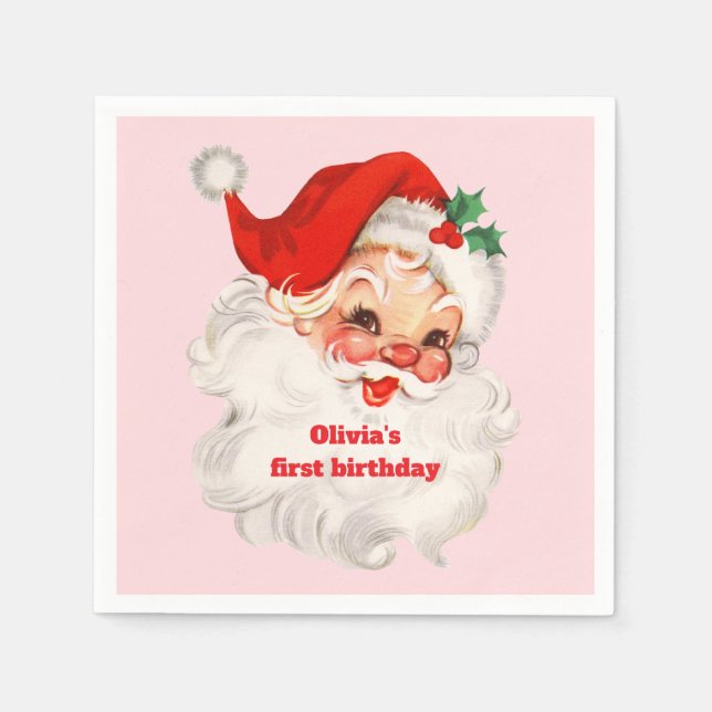 Retro Santa birthday Napkin (Front)