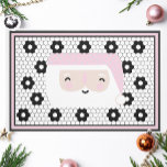 Retro Santa Black and White Tile Christmas Doormat<br><div class="desc">This classy cute black and white faux tile doormat is perfect for any home. Its clean lines,  simple colours,  and vintage pattern are timeless and versatile. This Holiday mat includes a printed faux tile and pink Santa design on a rubber based mat that is durable and easy to clean.</div>