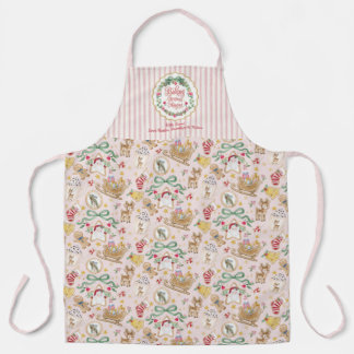 Retro Santa Christmas Baking Cookies Watercolor Apron