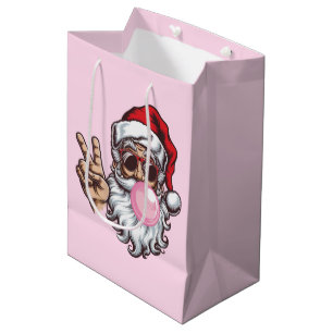 Retro Santa Christmas Blowing Bubble Vintage Medium Gift Bag