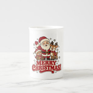 Retro Santa Christmas Bone China Mug