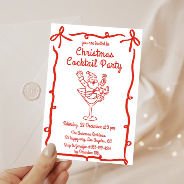 Retro Santa Christmas Cocktail Party Invitation (Creator Uploaded)