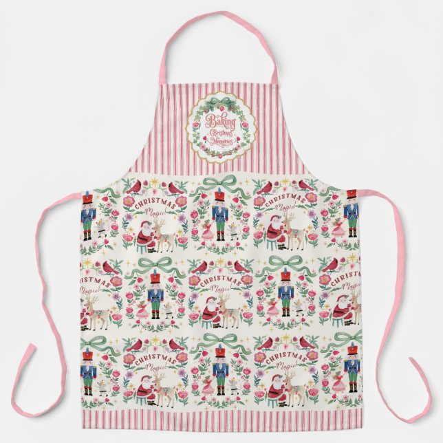 Retro Santa Christmas Magic Watercolor Nutcracker Apron (Front)