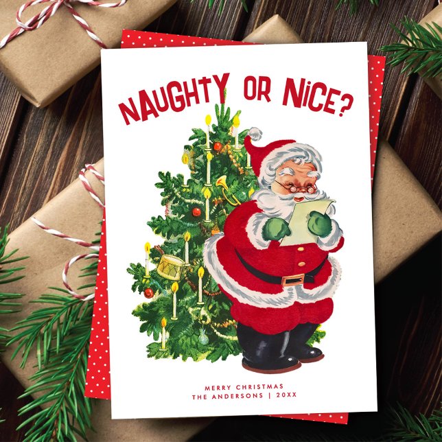 Retro Santa Christmas Naughty Nice Non-Photo Card (Creator Uploaded)