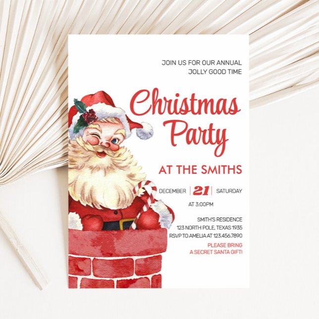 Retro Santa Christmas Party Invitation (Retro Santa Chimney Christmas Party Invitation)