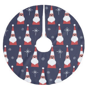 Retro Santa Christmas Red Pattern Brushed Polyester Tree Skirt