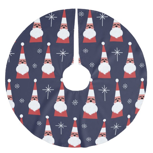 Retro Santa Christmas Red Pattern Brushed Polyester Tree Skirt (Front)