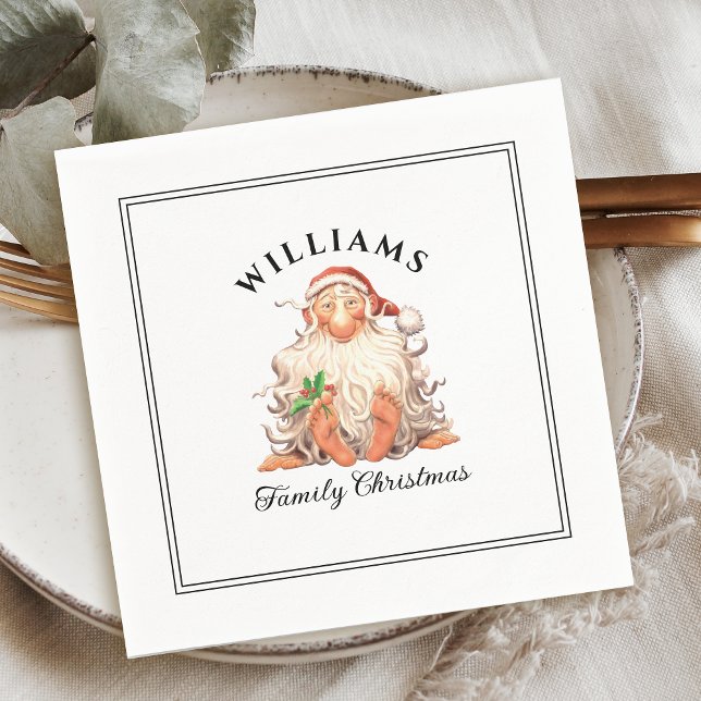 Retro Santa Christmas with Family Name Napkin (Creator Uploaded)