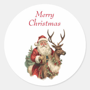 Retro Santa Classic Traditional Christmas Round Sticker