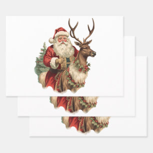 Retro Santa Classic Traditional Christmas Wrapping Paper Sheet