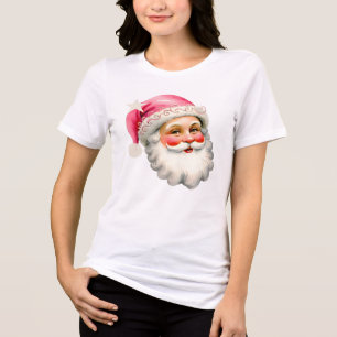 Retro Santa Claus Christmas Girly Pink Santa Tri-Blend Shirt
