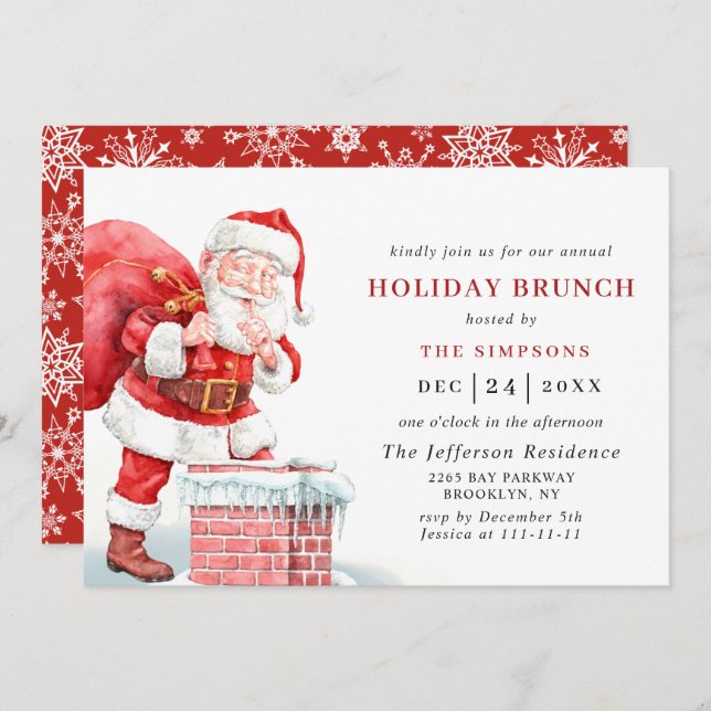 Retro Santa Claus Christmas HOLIDAY BRUNCH Invitation (Front/Back)