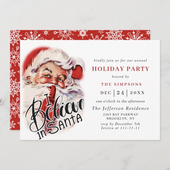 Retro Santa Claus Christmas Holiday Party Invitation (Front/Back)