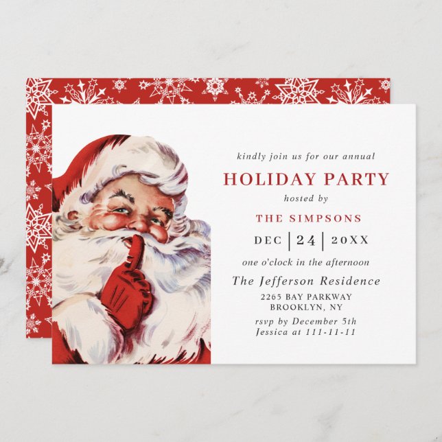 Retro Santa Claus Christmas Holiday Party Invitation (Front/Back)