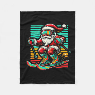 Retro Santa Claus - Christmas Skiing Fleece Blanket